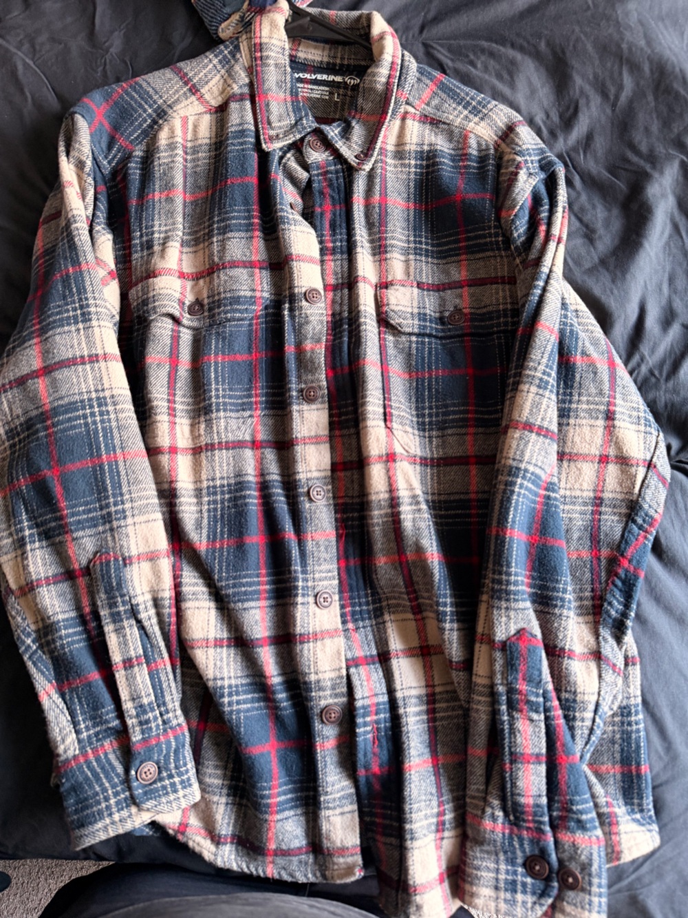 Wolverine Navy, Cream & Red Plaid Button-Down Shirt